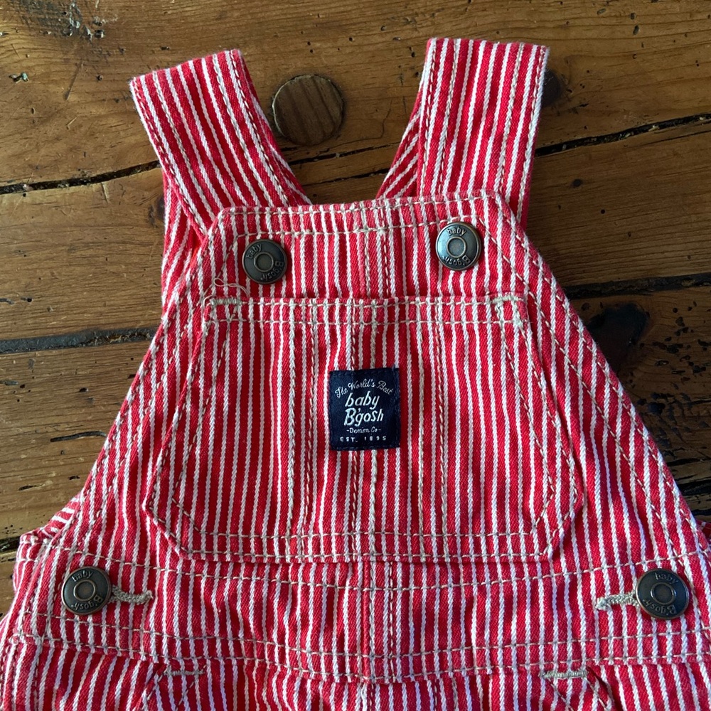 Oshkosh B’gosh Baby Vintage Red & White Striped Railroad Overalls